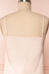 Adella Blush Pink Short Satin Dress w/ Lace back close up | Boutique 1861