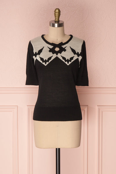 Adelphe Black & White Halloween Short Sleeved Knit Top | Boutique 1861