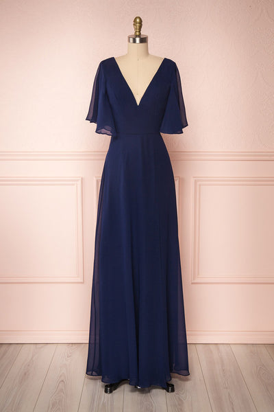 Adelphia Navy Blue Chiffon Maxi Dress