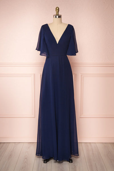 Adelphia Navy Blue Chiffon Maxi Dress | Boutique 1861  plus
