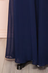 Adelphia Navy Blue Chiffon Maxi Prom Dress  | BOTTOM CLOSE UP | Boutique 1861