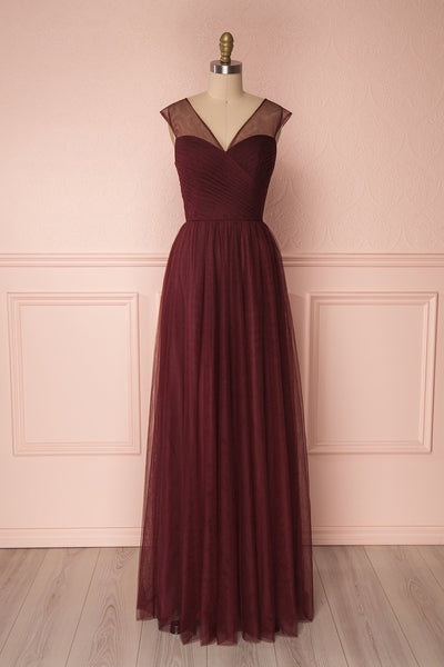 Adifa Burgundy Net Tulle Sleeveless A-Line Gown | Boudoir 1861 front