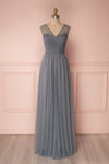 Adifa Sea Blue-Grey Net Tulle Sleeveless A-Line Gown | Boudoir 1861 front