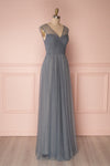 Adifa Sea Blue-Grey Net Tulle Sleeveless A-Line Gown | Boudoir 1861 4