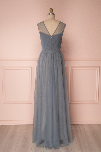 Adifa Sea Blue-Grey Net Tulle Sleeveless A-Line Gown | Boudoir 1861 6