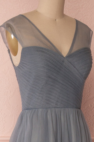 Adifa Sea Blue-Grey Net Tulle Sleeveless A-Line Gown | Boudoir 1861 5