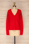 Adrano Cayenne Red V-Neck Knit Sweater | FRONT VIEW | La Petite Garçonne
