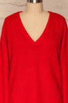 Adrano Cayenne Red V-Neck Knit Sweater | FRONT CLOSE UP | La Petite Garçonne