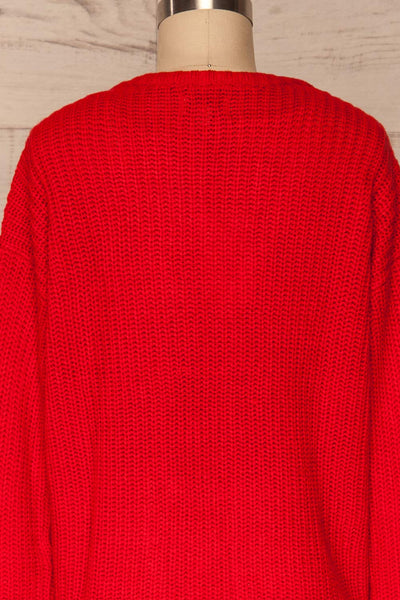 Adrano Cayenne Red V-Neck Knit Sweater | BACK CLOSE UP  | La Petite Garçonne