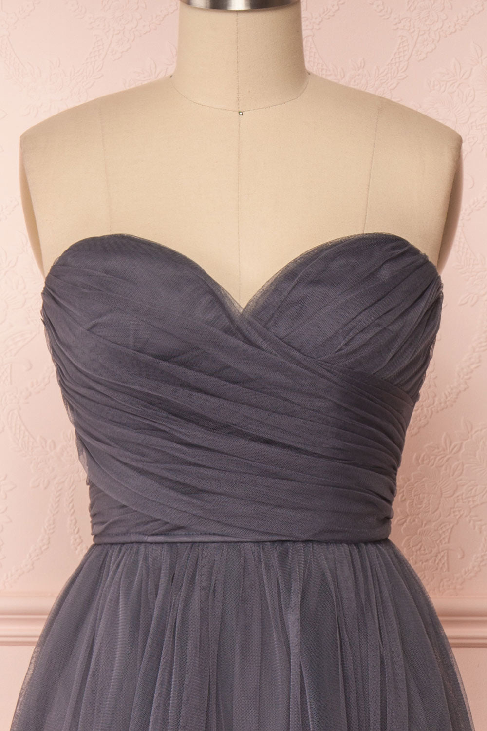 Aerie Charcoal Grey Tulle & Mesh A-Line Maxi Dress | Boutique 1861 front close-up