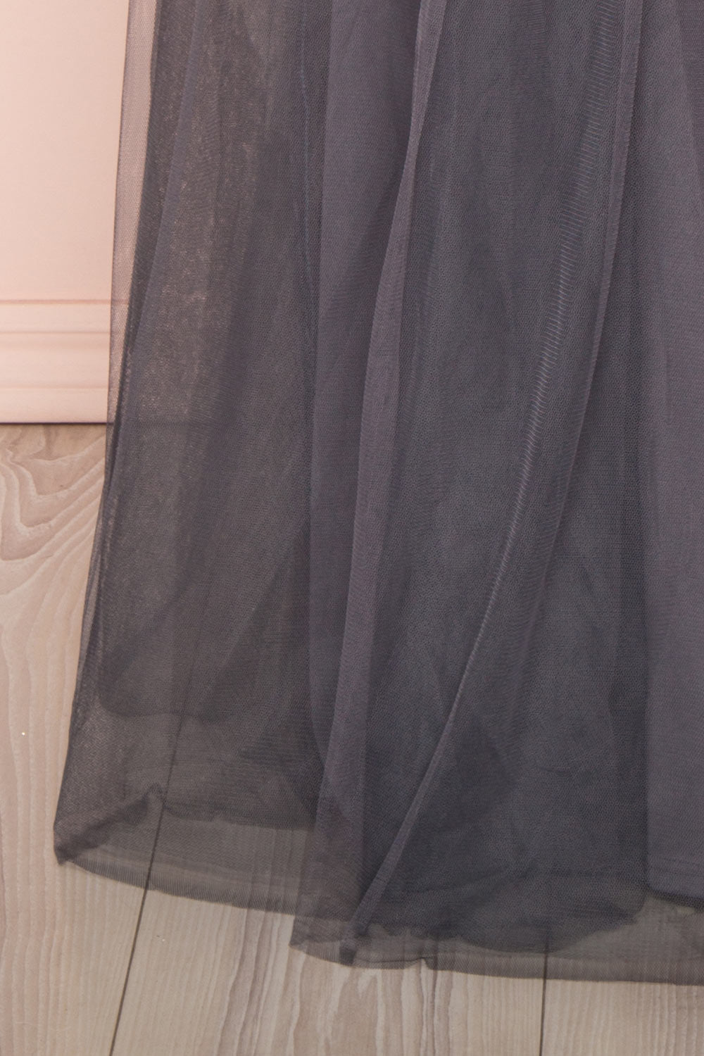 Aerie Charcoal Grey Tulle & Mesh A-Line Maxi Dress | Boutique 1861 bottom close-up