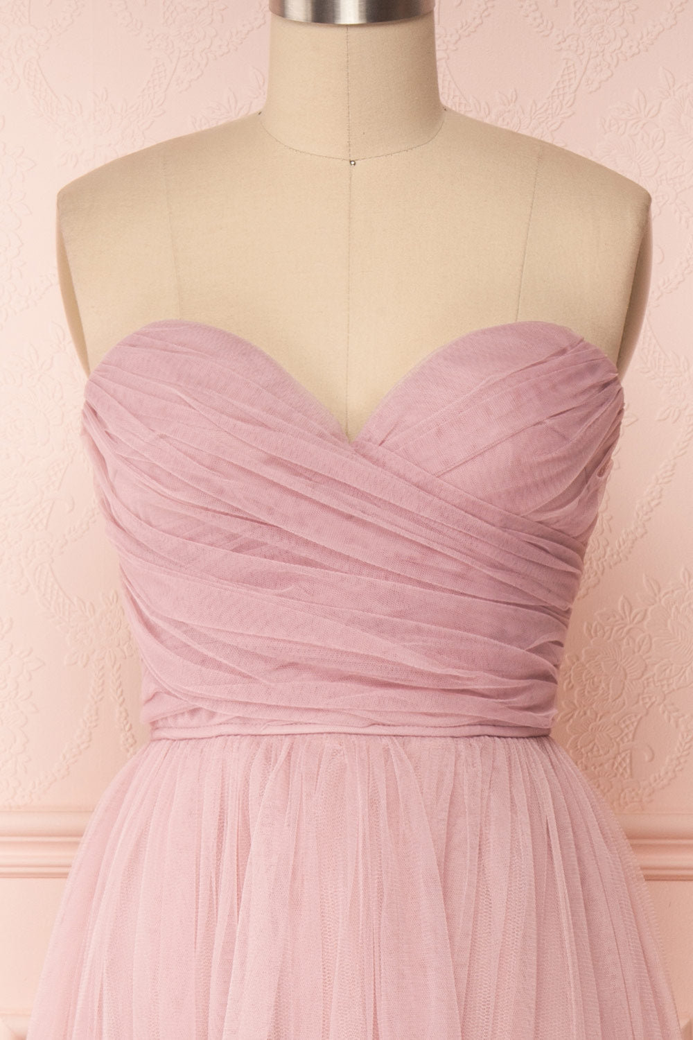 Aerie Dusty Pink Tulle & Mesh A-Line Maxi Dress | Boutique 1861 front close-up