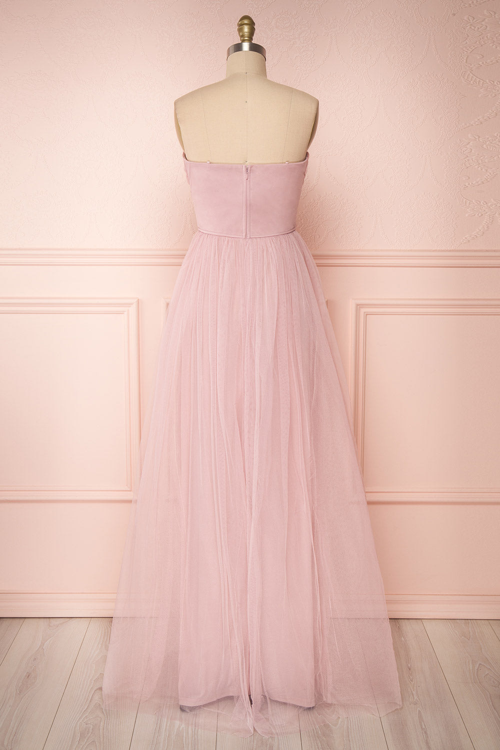 Aerie Dusty Pink Tulle & Mesh A-Line Maxi Dress | Boutique 1861 back view 