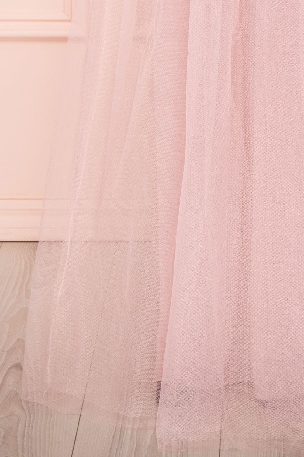 Aerie Dusty Pink Tulle & Mesh A-Line Maxi Dress | Boutique 1861 bottom close-up