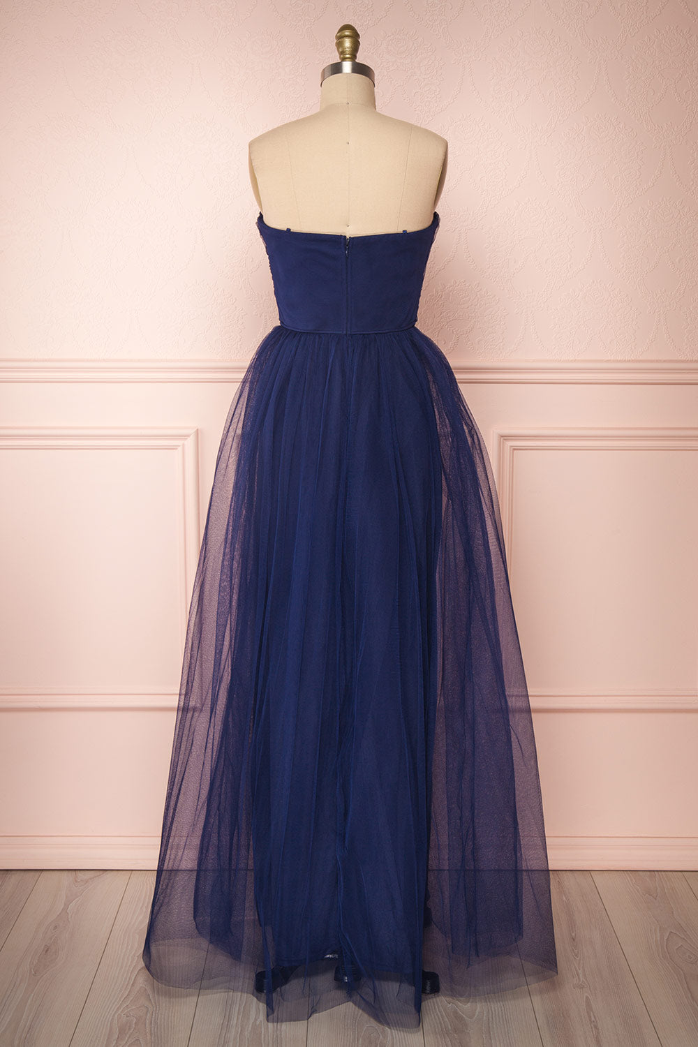 Aerie Navy Blue Tulle & Mesh A-Line Maxi Dress | Boutique 1861 back view 
