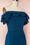 Afeldane Teal Blue Ruffled Off-Shoulder Jumpsuit  | SIDE CLOSE UP | Boutique 1861