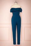 Afeldane Teal Blue Ruffled Off-Shoulder Jumpsuit  | BACK VIEW | Boutique 1861