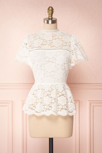 Agafya White Short Sleeved Lace Top with Peplum | Boudoir 1861 1