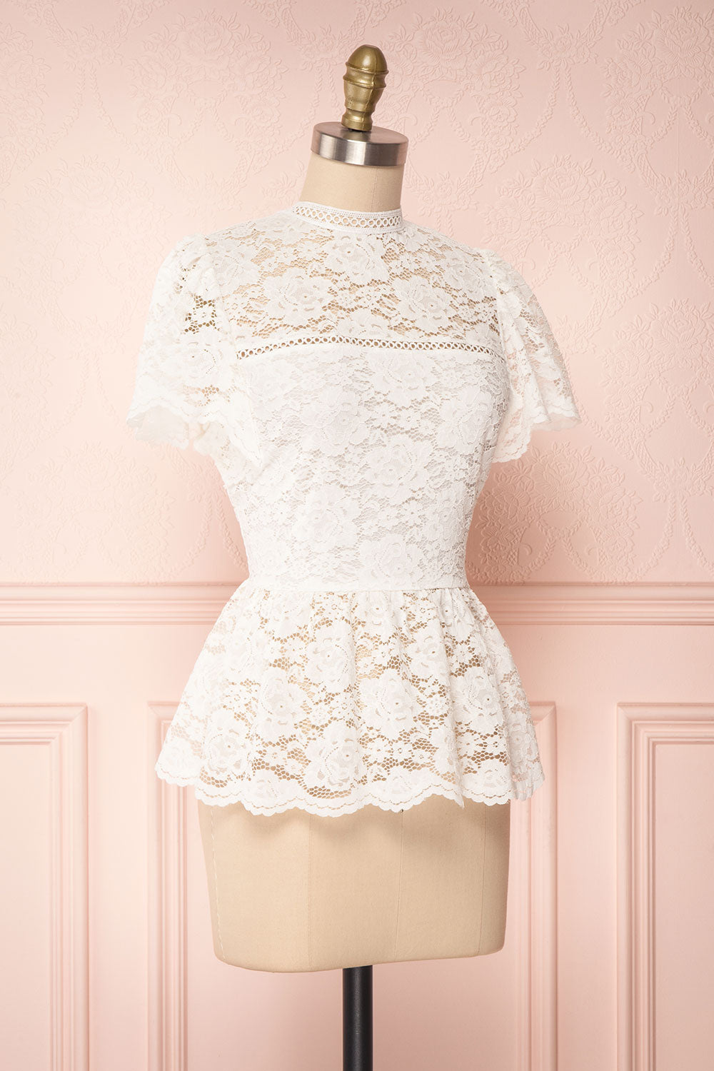 Agafya White Short Sleeved Lace Top with Peplum | Boudoir 1861 3