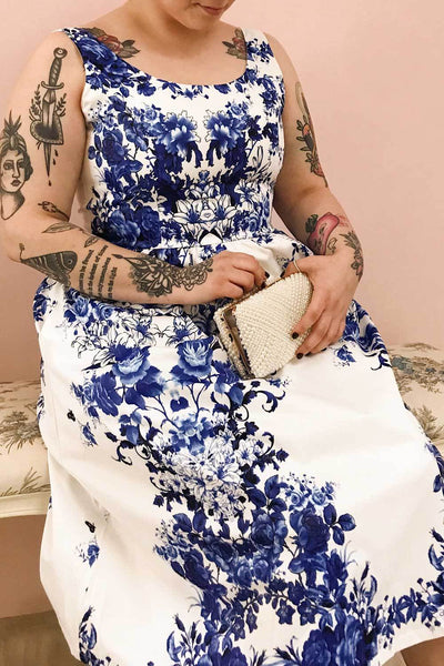 Agalia White & Blue A-Line Cocktail Dress | Boutique 1861 on model