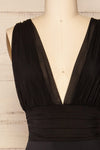 Agira Black Deep V-Neck Bodysuit | La petite garçonne  front close-up
