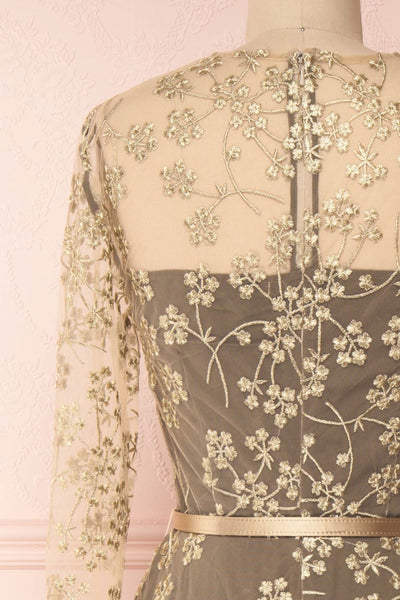 Agnetha Golden Floral Mesh Midi A-Line Dress | Boutique 1861 6