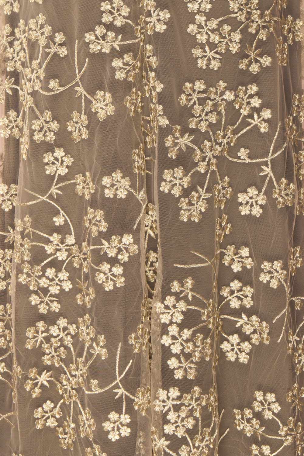 Agnetha Golden Floral Mesh Midi A-Line Dress | Boutique 1861 8