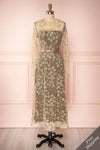 Agnetha Golden Floral Mesh Midi A-Line Dress | Boutique 1861 1
