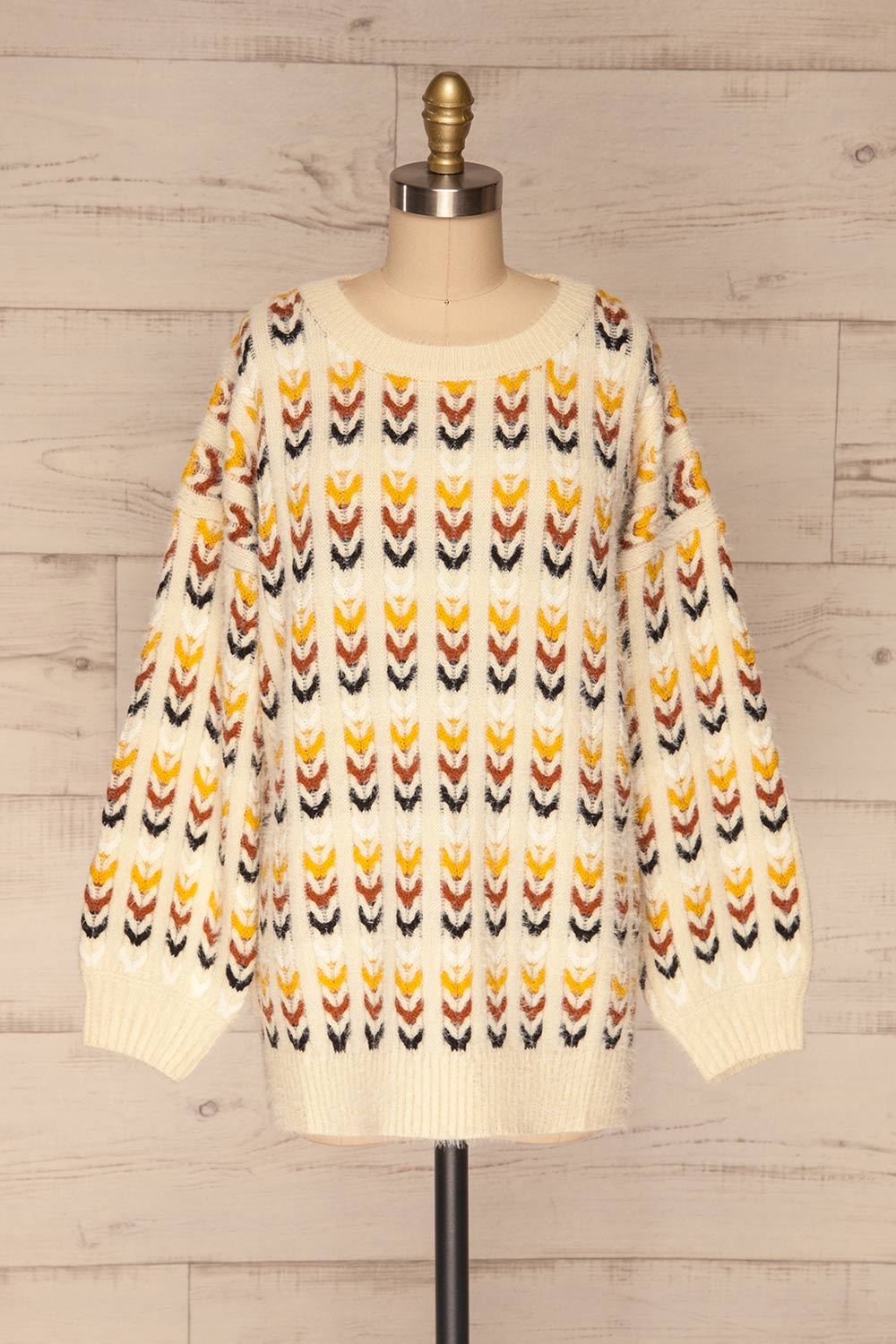 Agnieszka Cream & Brown Oversized Knit Sweater | FRONT VIEW | La Petite Garçonne