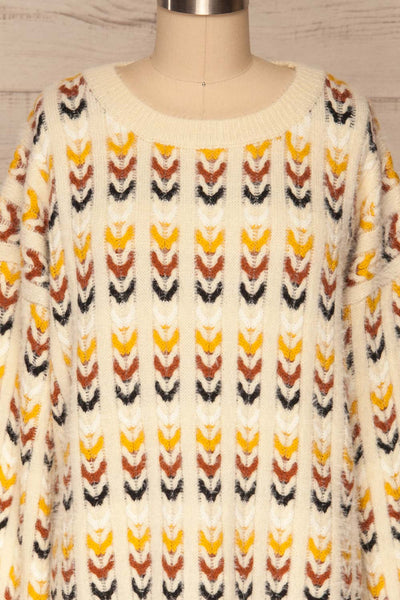 Agnieszka Cream & Brown Oversized Knit Sweater | FRONT CLOSE UP | La Petite Garçonne