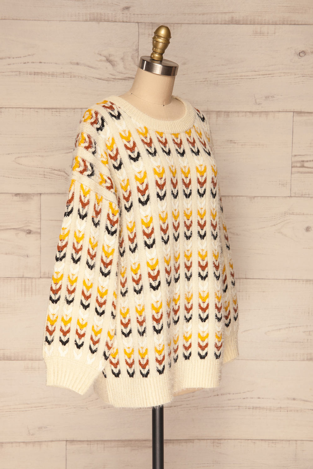 Agnieszka Cream & Brown Oversized Knit Sweater | SIDE VIEW | La Petite Garçonne