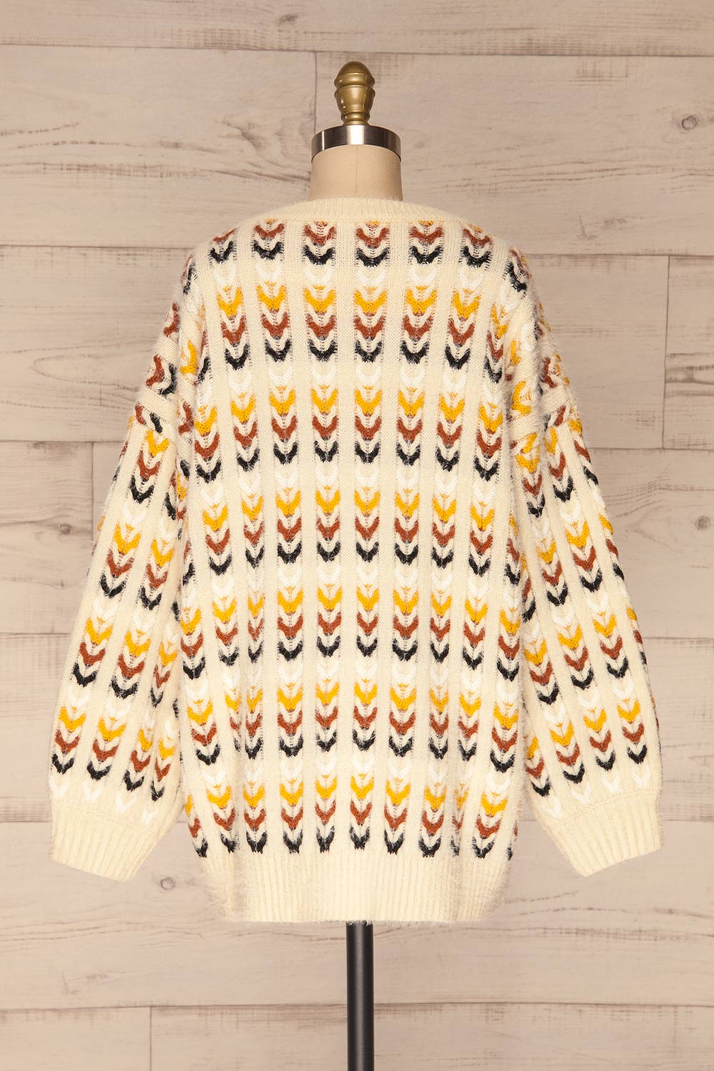  Agnieszka Cream & Brown Oversized Knit Sweater | BACK VIEW | La Petite Garçonne