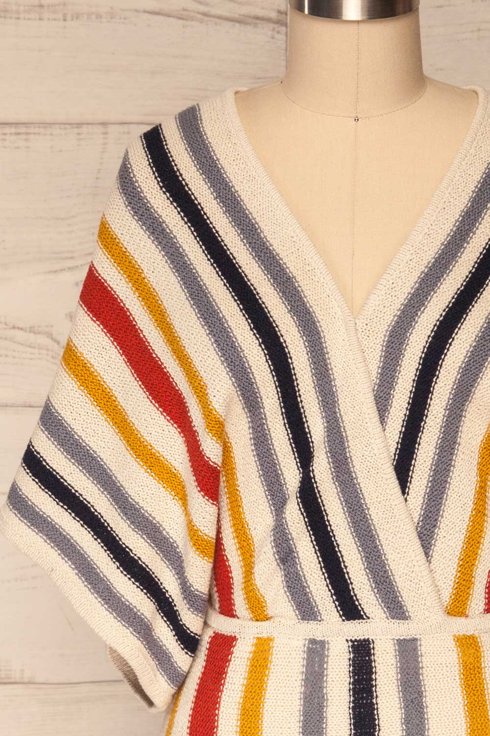 Agnita Knit Striped Batwing Sleeves Fitted Dress | La Petite Garçonne front close-up