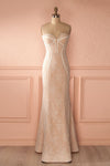 Agostina - Ivory and dusty pink lace bustier gown front view