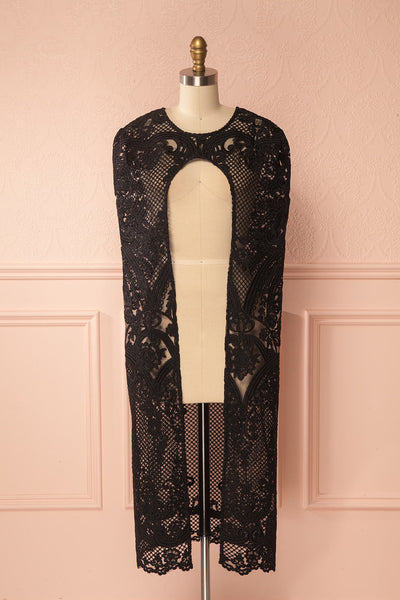 Agota Night Black Embroidered Lace Cape | Boutique 1861 front view
