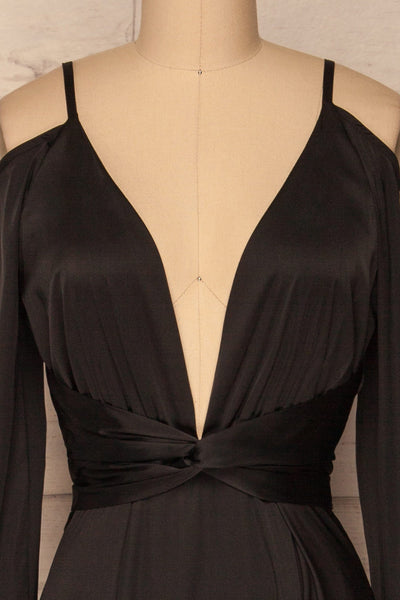 Agras Black Satin Off-Shoulder Maxi Dress | La Petite Garçonne 1
