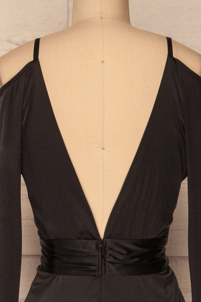 Agras Black Satin Off-Shoulder Maxi Dress | La Petite Garçonne 5