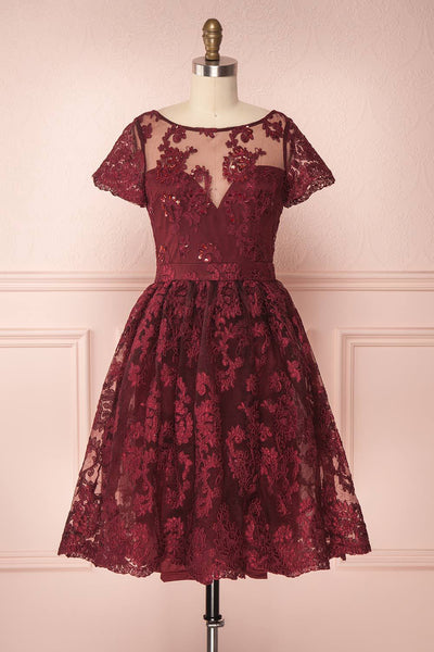 Agun Bourgogne Burgundy Floral Embroidered Dress | Boutique 1861