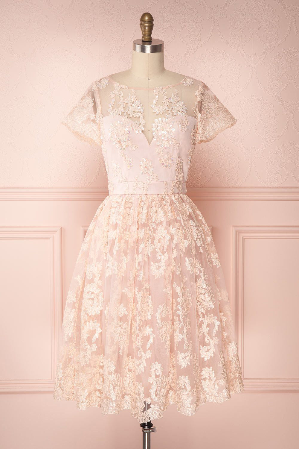 Agun Rose Pink Floral Embroidered A-Line Dress | Boutique 1861 