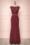 Ahouva Burgundy Lace Short Sleeved Mermaid Gown | Boutique 1861