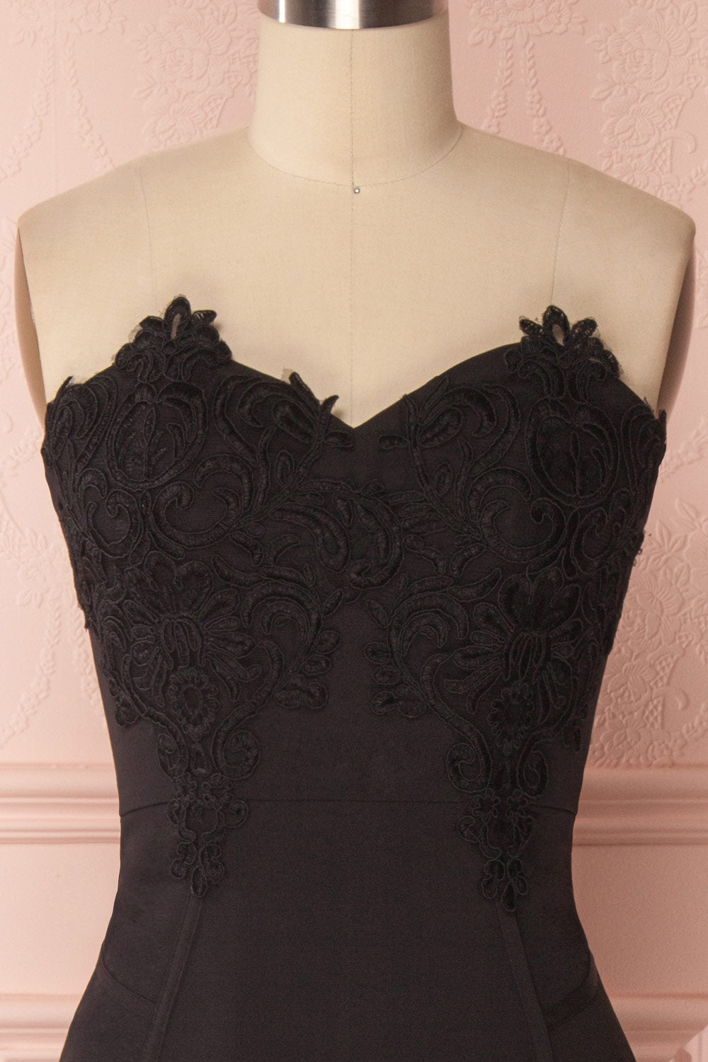 Ailys Nuit Black Embroidered Fitted Bustier Dress | Boutique 1861