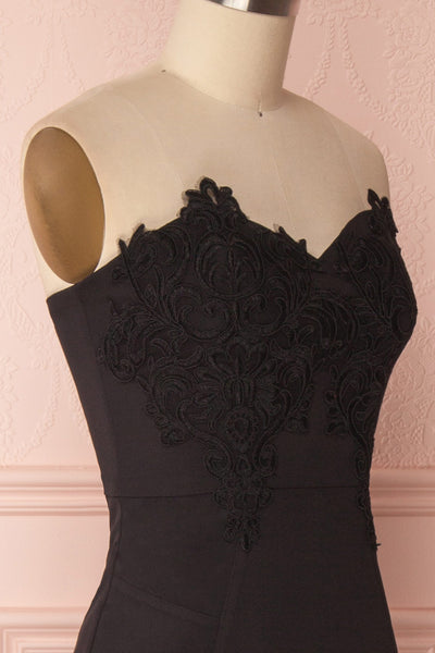 Ailys Nuit Black Embroidered Fitted Bustier Dress | Boutique 1861