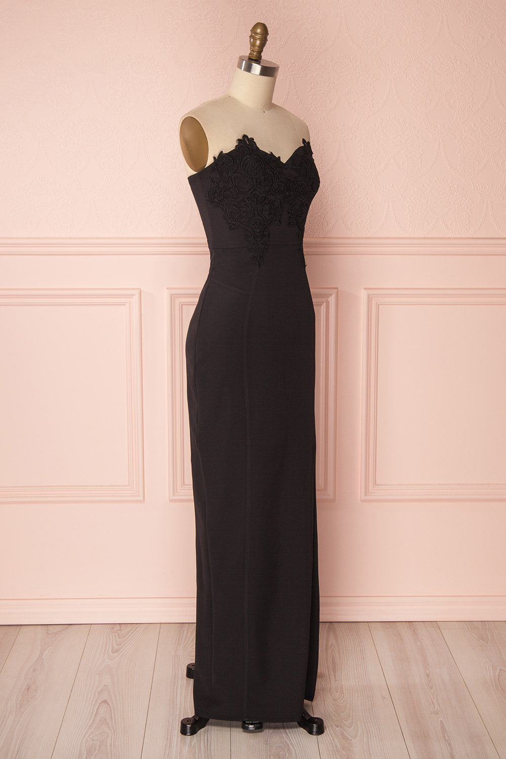 Ailys Nuit Black Embroidered Fitted Bustier Dress | Boutique 1861