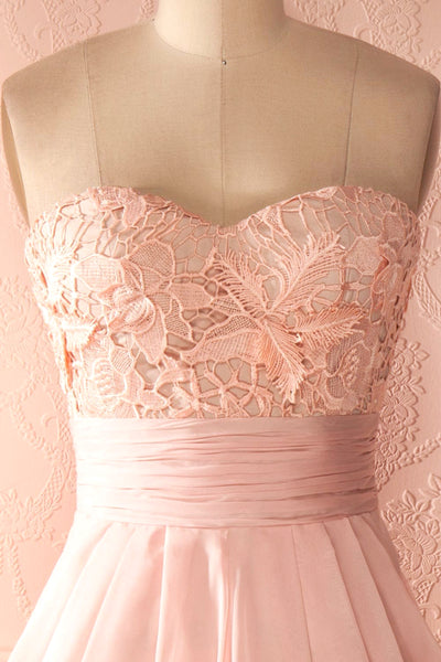 Airlia Rose - Light pink lace bust gown frotn close up