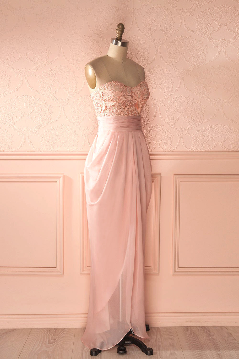 Airlia Rose - Light pink lace bust gown side view