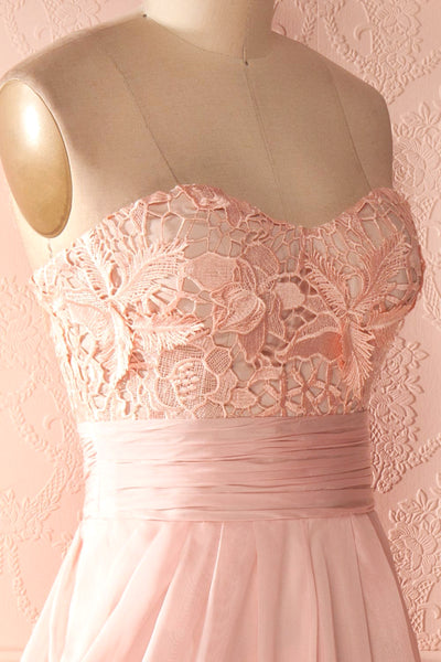 Airlia Rose - Light pink lace bust gownside close up