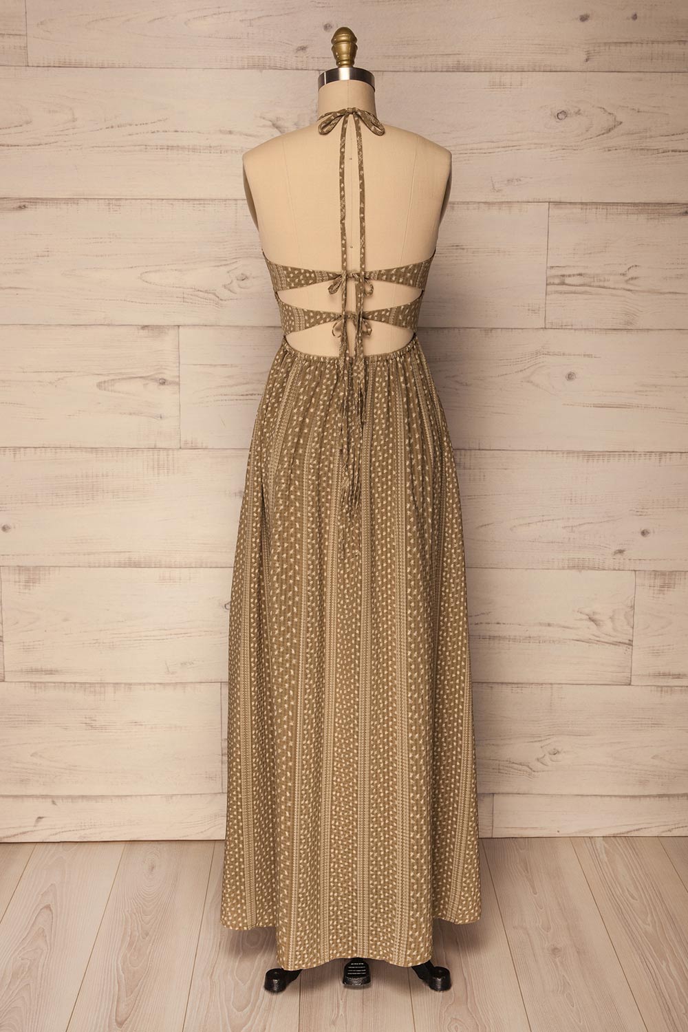 Aitolikon Olive & Cream Patterned Boho Maxi Dress | La Petite Garçonne 7