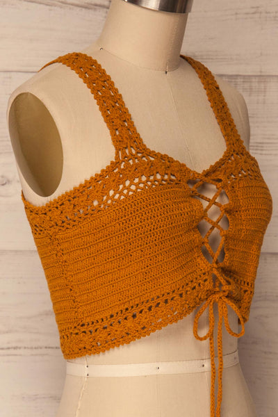 Aiyinion Burnt Orange Crocheted Lace Crop Top | La Petite Garçonne 5