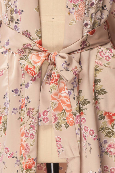 Akahi Petal Beige Silky Floral Belted Kimono | Boudoir 1861 2