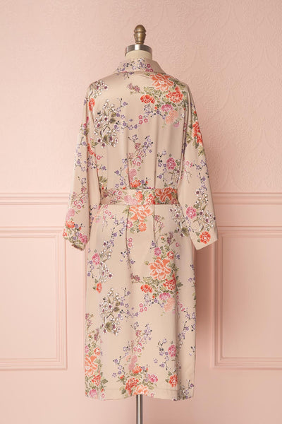 Akahi Petal Beige Silky Floral Belted Kimono | Boudoir 1861 6